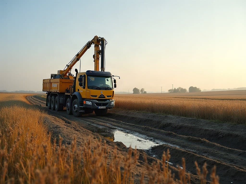 Foreuse au mât dressé en lisière de plaine céréalière, secteur de Ruffec